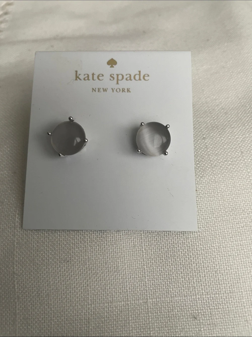 kate spade  Silver Stud Earrings with Gray Cabochon with Dust Bag NWT